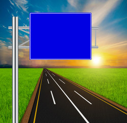 Blank Blue Road Sign concept on soft natural landscape backgroun