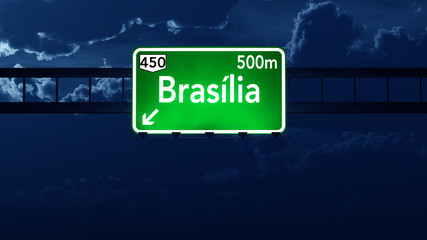 Brasilia Brazil Highway Road Sign at Night
