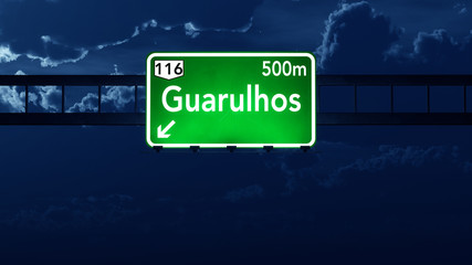 Guarulhos Brazil Highway Road Sign at Night
