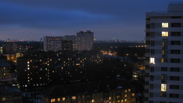 City panorama in the evening. Timelapse