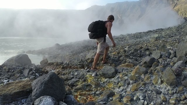 Walking in active volcanic crater