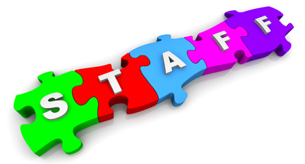 Персонал (staff). Надпись на разноцветных пазлах