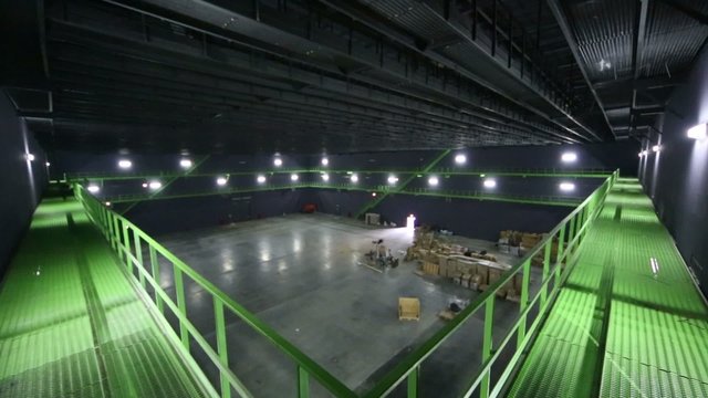 Coner of railing in hangar for movie shooting 