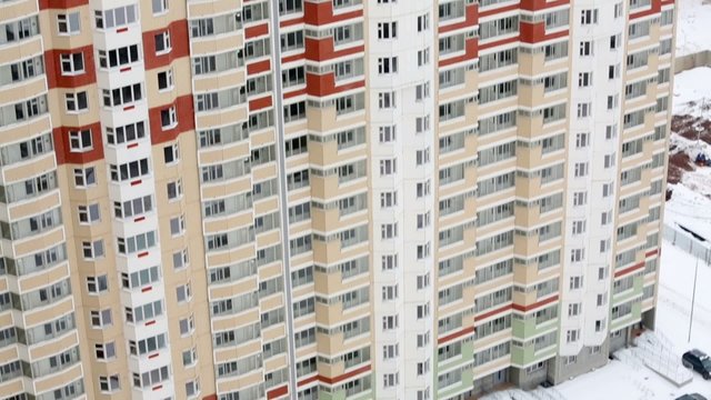 Overview of new coloured highrise buildings in winter.