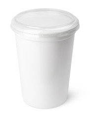 Plastic container for dairy foods with transparent lid on white