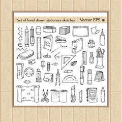 Vector set of hand drawn and isolated stationery sketches