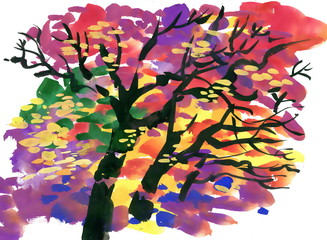 Autumn tree watercolor
