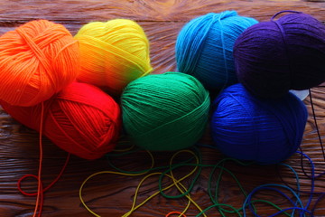 multi-colored balls of yarn for knitting