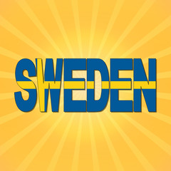 Naklejka na ściany i meble Sweden flag text with sunburst illustration