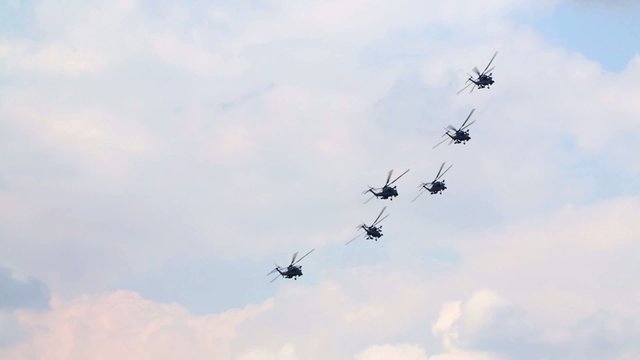 Mi-28N (Berkuts aerobatic team) in sky on air show