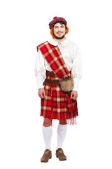Scottish traditions concept with person wearing kilt isolated on