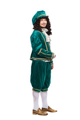 Portrait of the Middle Ages man in red costume isolated on white