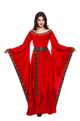 Ancient godness in a red greece toga isolated on white