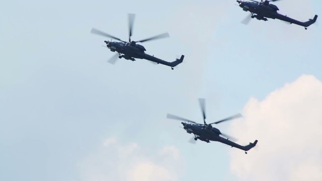 Five Mi-28N Berkuts (russian pilots) flies on air show