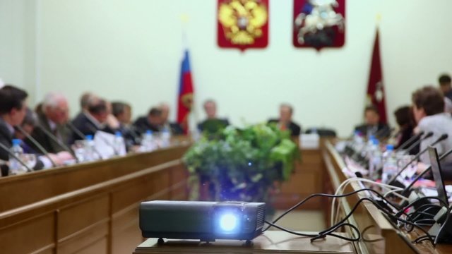 Projector runs during Round table Elections in Moscow