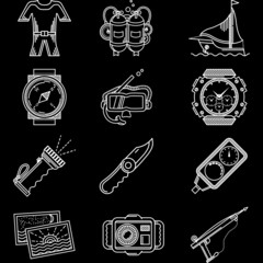 White line vector icons for diving