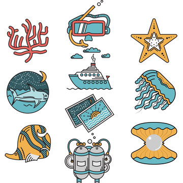 Sea leisure flat design vector icons