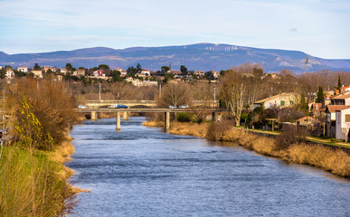 Fototapeta na wymiar The Aude river in Carcassonne - France