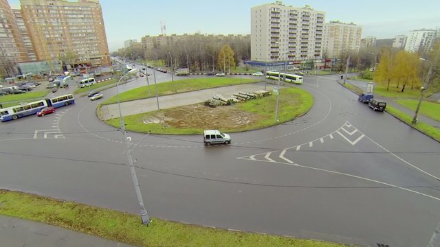 Transport ride by round crossroad on Square of Bela Kun