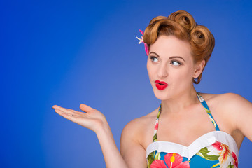 Retro  styled woman with fifties hair and makeup