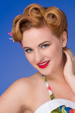 Retro  styled woman with fifties hair and makeup