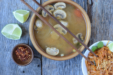 Tom Yum and Thai style noodles (Thai cuisine)