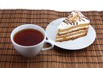 sweet cake with cup of tea