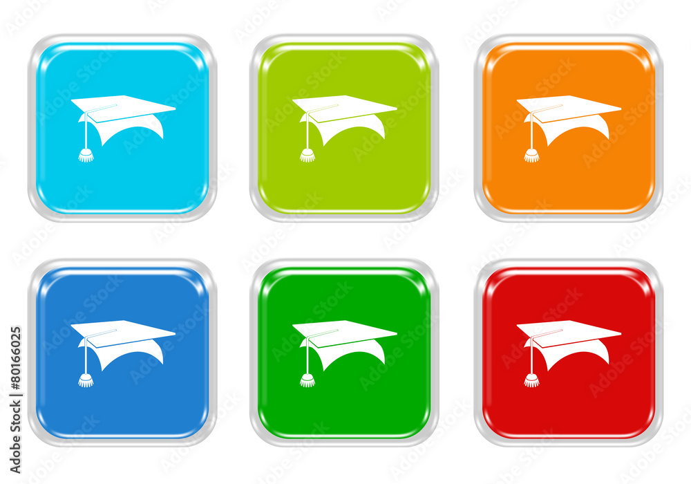 Poster set of squared colorful buttons with graduation symbol