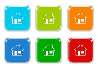 Set of squared colorful buttons with house symbol