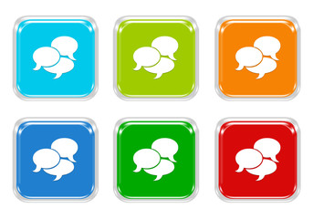 Set of squared colorful buttons with bubble speeches symbol