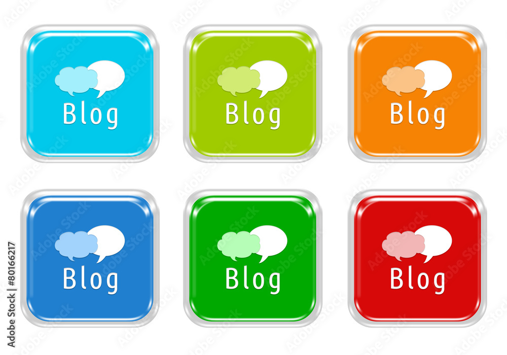 Poster set of squared colorful buttons with blog symbol
