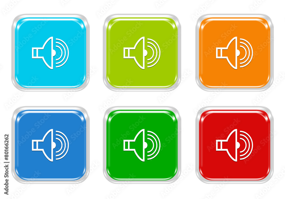 Poster set of squared colorful buttons with speaker symbol