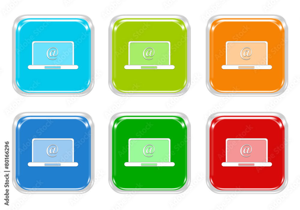 Fototapete set of squared colorful buttons with computer symbol