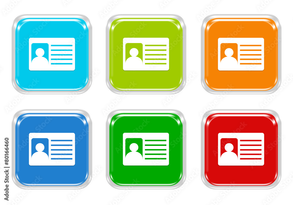 Poster set of squared colorful buttons with identification card symbol