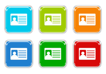 Set of squared colorful buttons with identification card symbol