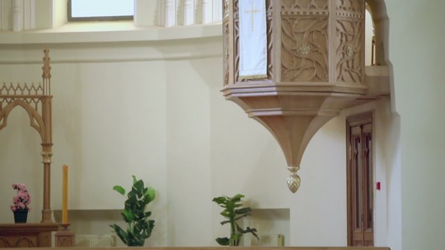 pulpit in Evangelical Lutheran Cathedral of Sts. Peter and Paul