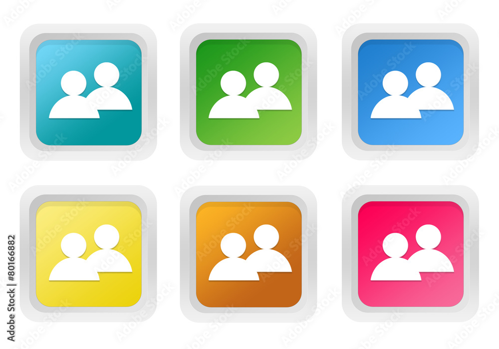 Poster set of squared colorful buttons with people symbol
