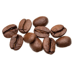 roasted coffee beans isolated in white background cutout