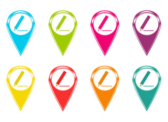 Set of icons for markers on maps with pencil symbol