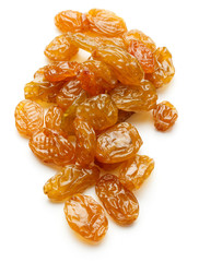 Yellow sultanas raisins isolated on white background cutout
