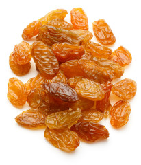 Yellow sultanas raisins isolated on white background cutout