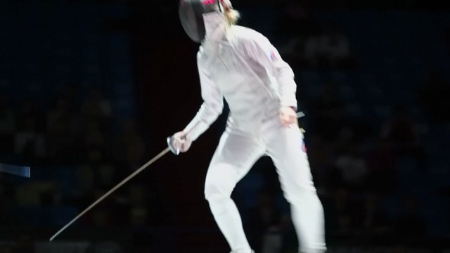 Duel of sportswomen on world championship of fencing
