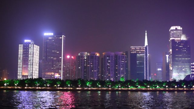 Night panorama of the Pearl river and city in distance