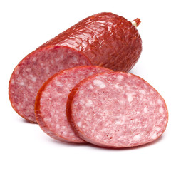 Smoked sausage salami isolated on white background cutout