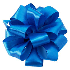 Festive blue gift bow isolated on white background cutout
