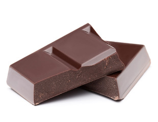 piece of dark chocolate bar isolated on white background cutout