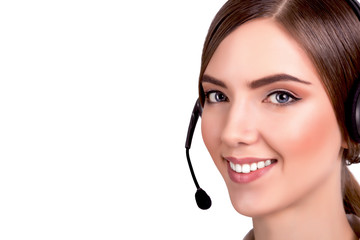 Support phone operator in headset, isolated - Stock Image