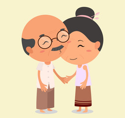 Grandpa kissing Grandma. Elderly couple in love