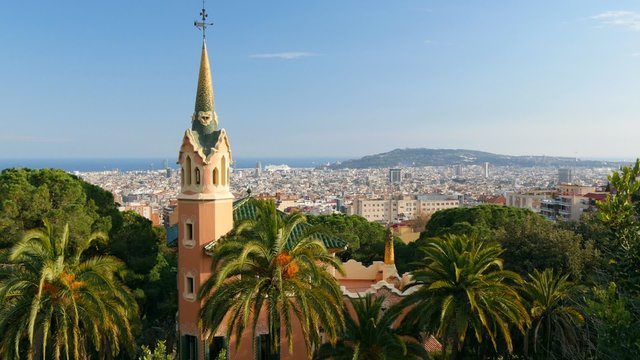 Barcelona skyline view from Guell park