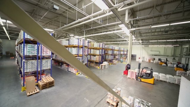 Goods lay on shelves in warehouse